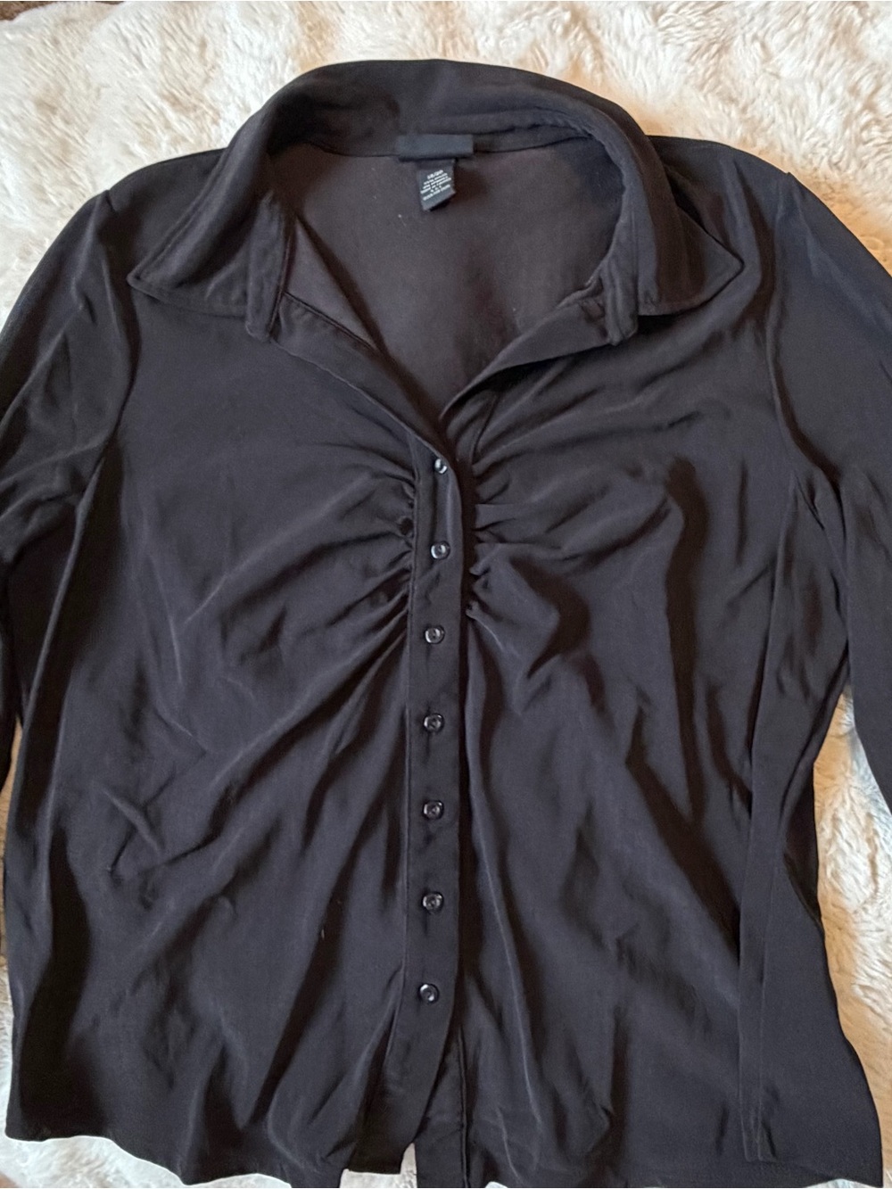 Lane Bryant Black Ruched Button Front Knit Blouse Size 18/20 Plus Size Career